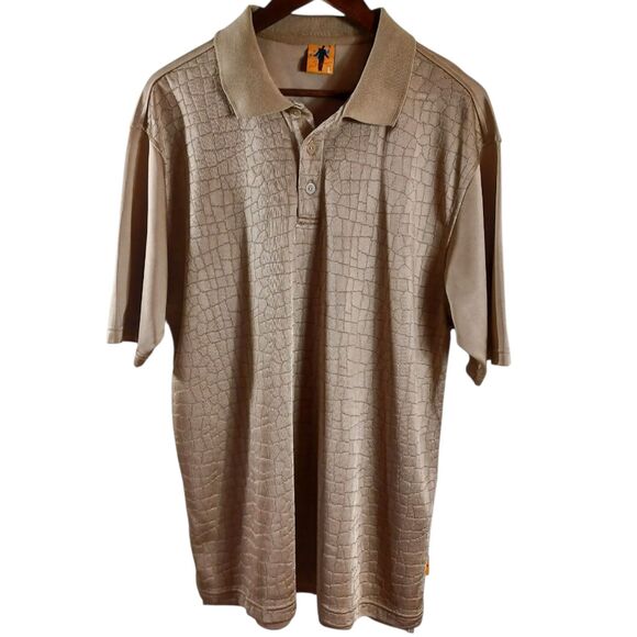 Saybury Textured Gold Croc Men's Polo Shirt L | Rayon Shine Dressy Golf Vibes - Picture 2 of 9